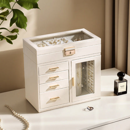 Transparent window leather jewelry armoire