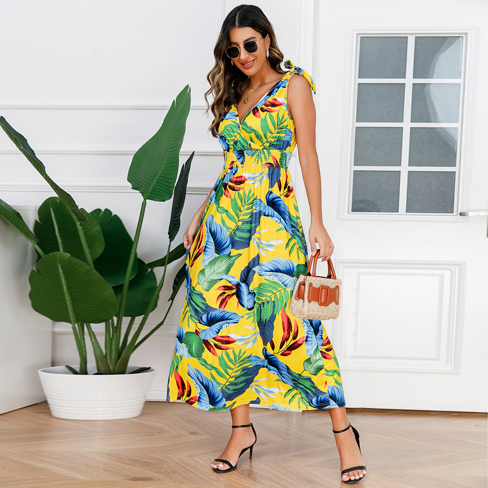 Hawaiian Beach Dress Summer Print Long Skirt Women&