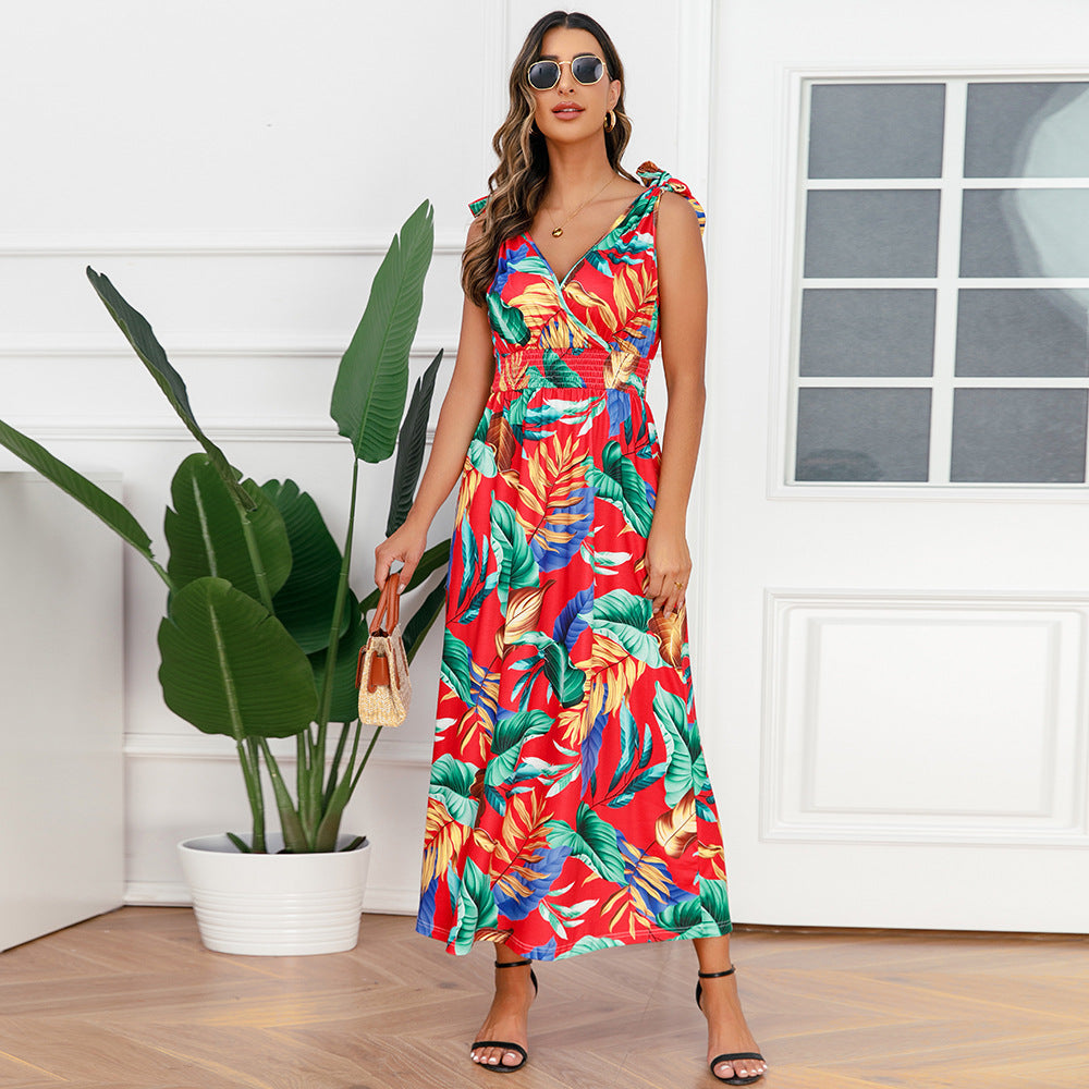 Hawaiian Beach Dress Summer Print Long Skirt Women&