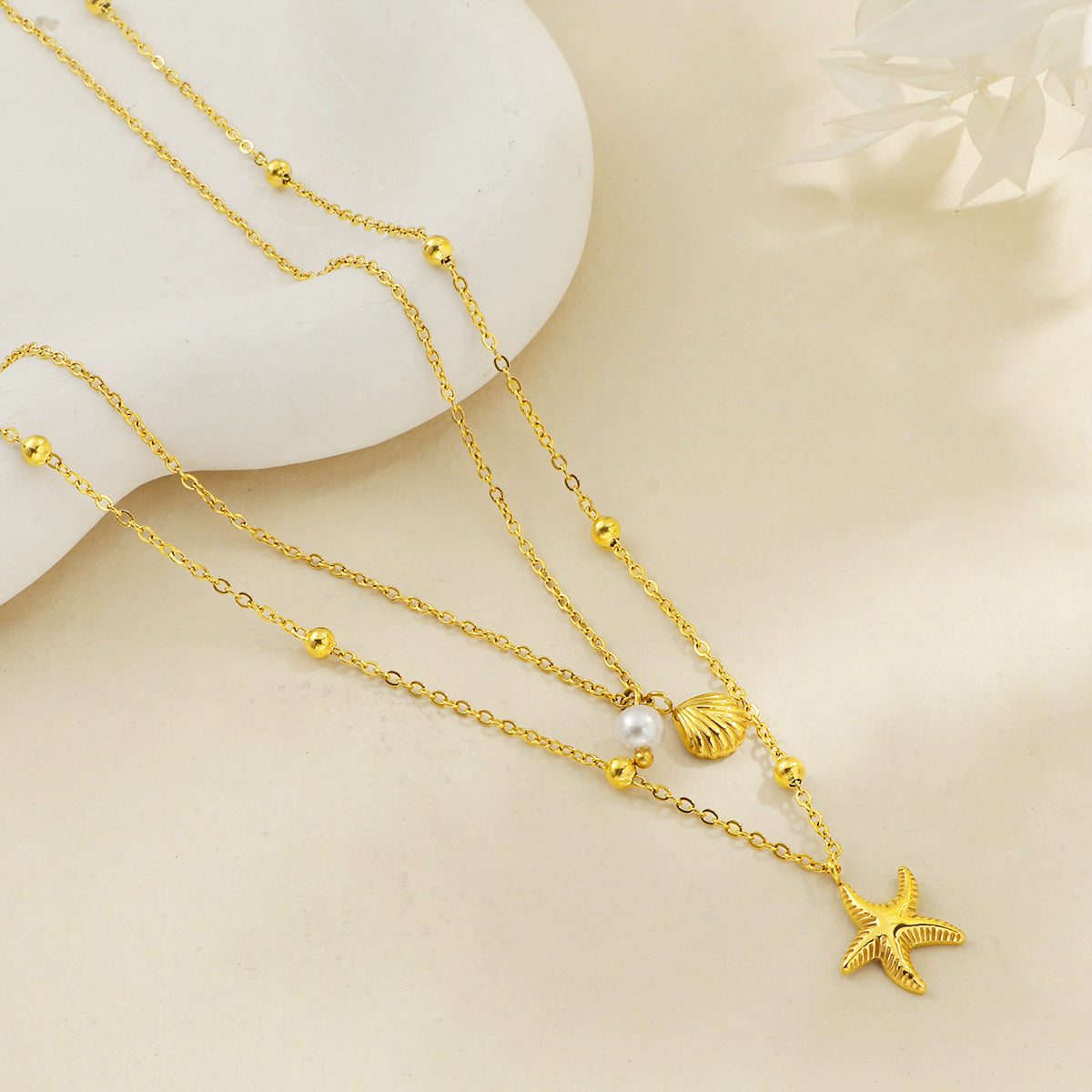 starfish necklace pearl double-layered necklace