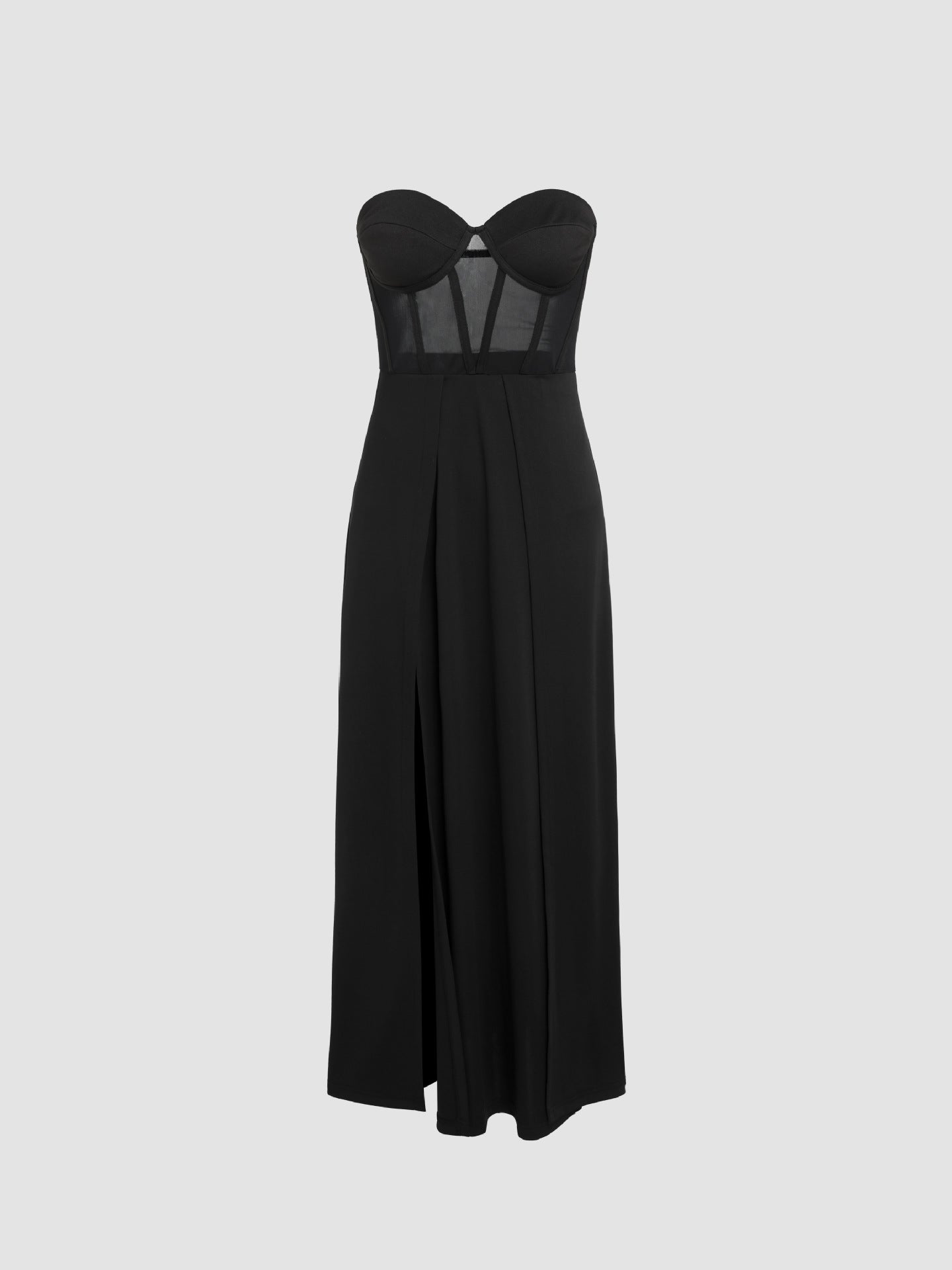 Slim Fit Bandeau Waist Mesh Slit Bandeau Dress