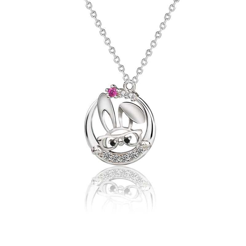 Cute Rabbit Inlaid Zircon Necklace Sterling Silver 925 Personality Clavicle Chain