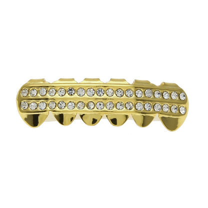 Hip-hop diamond-encrusted and gold-plated teeth grillz