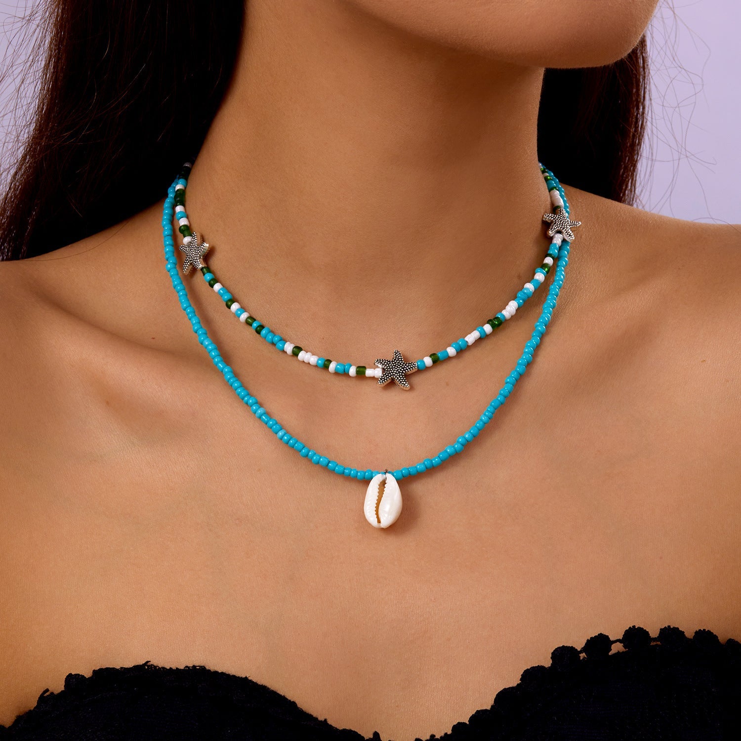 starfish necklace pearl multi-layer stacking necklace