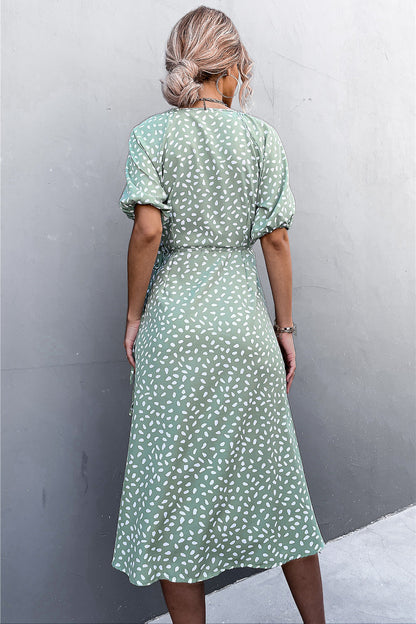 Woman Short Sleeve V Neck Chiffon Wrap Dresses Polka Dot Streetwear Elegant Midi Dress