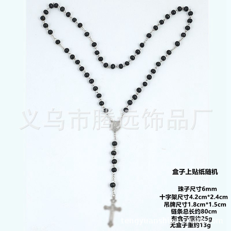 rosary necklace black wooden beads necklace