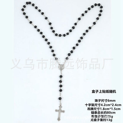 rosary necklace black wooden beads necklace