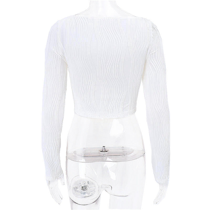 Autumn &amp; Winter long-sleeved U-neck water ripple slim fit top T-shirt