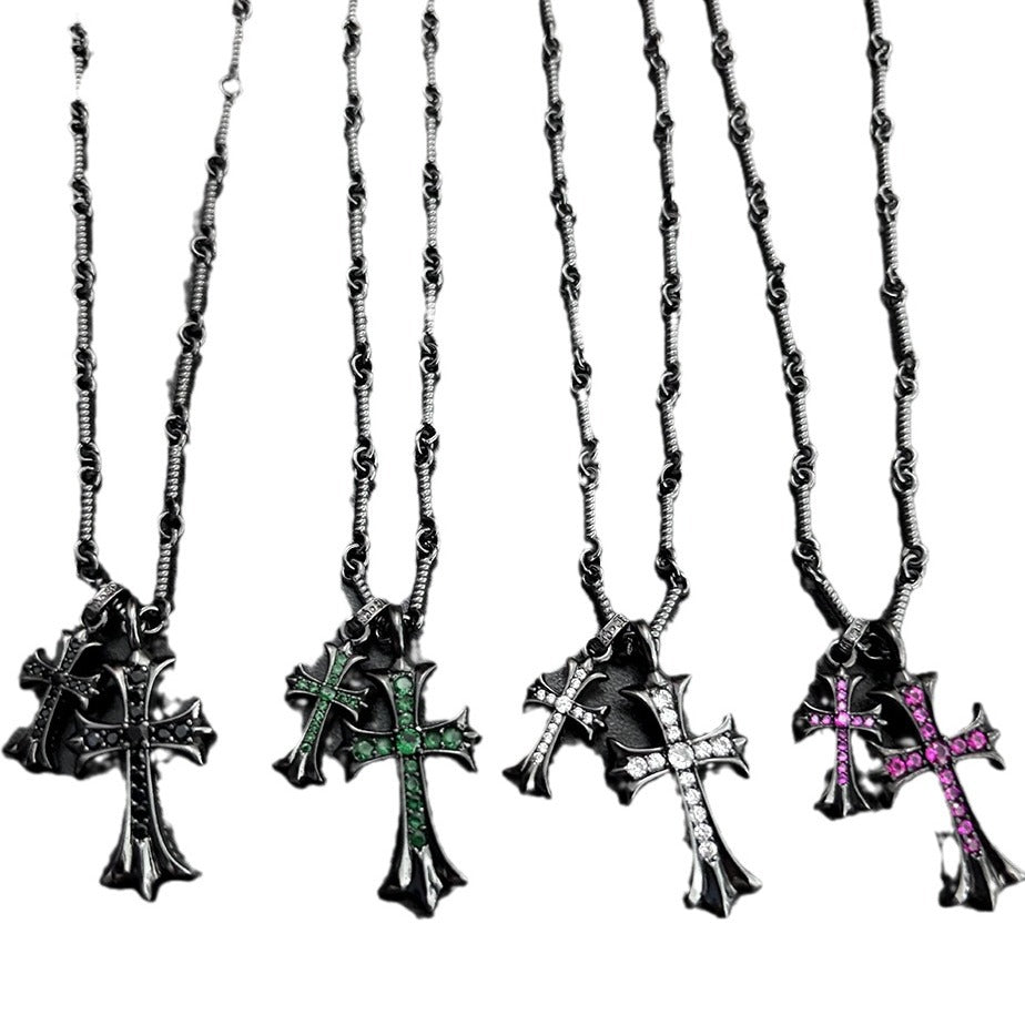 black double cross diamond Bamboo necklace