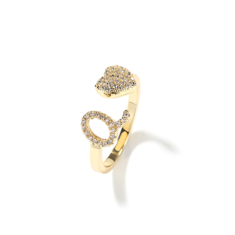 Hip-hop zircon-encrusted 26 English letters ring