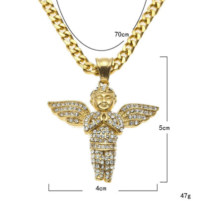 Hip Hop Winged Angel Pendant Necklace