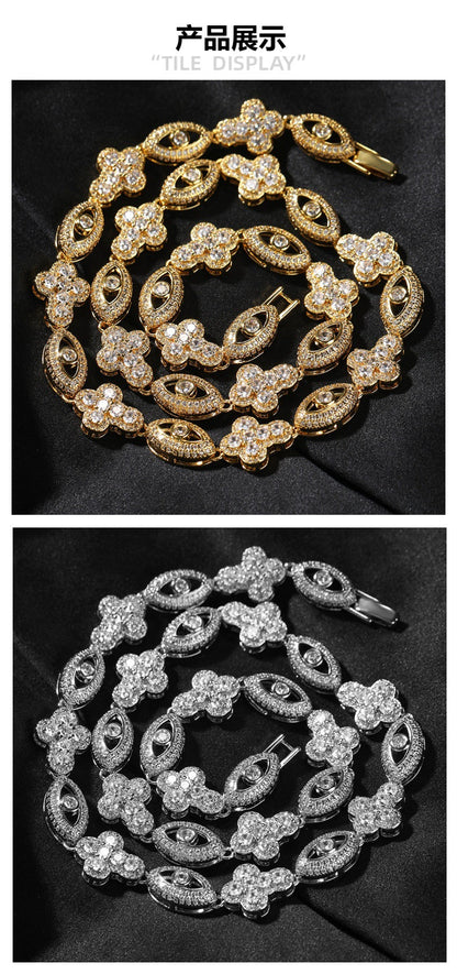 mens gold chain Diamond eye cross necklace