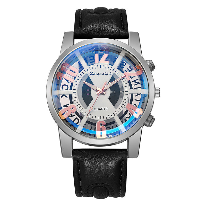 Large-dial, hollow-out blue-light men&