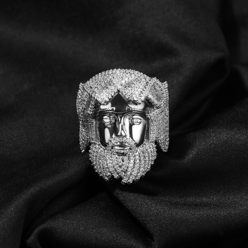Hip-hop exaggerated portrait inlaid zircon ring