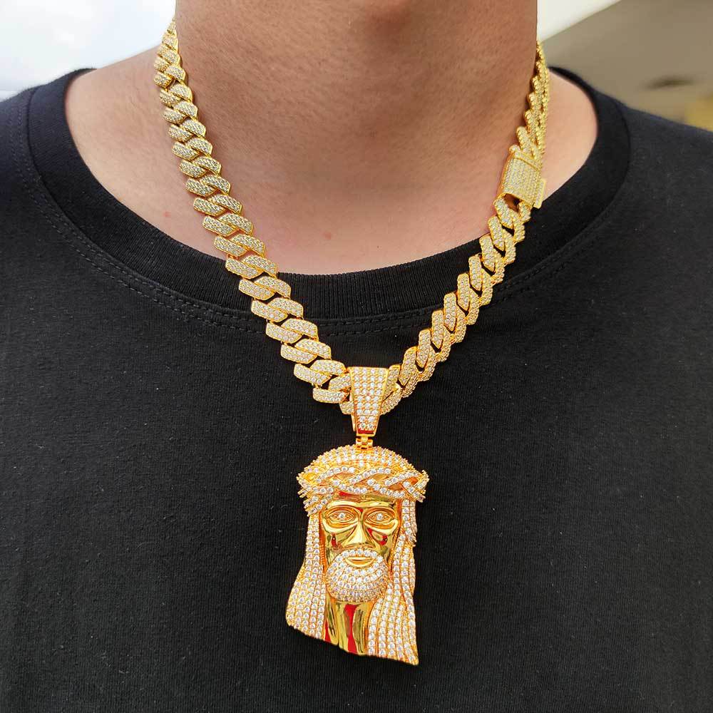 Micro Paved Zircon Jesus Head Hip Hop Men&