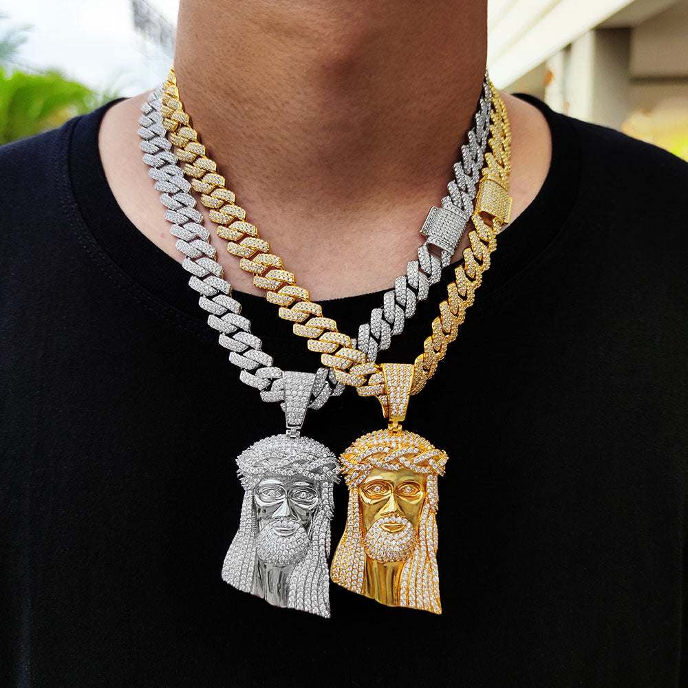 Micro Paved Zircon Jesus Head Hip Hop Men&