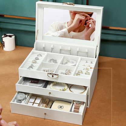 Portable large capacity jewelry box with large mirror