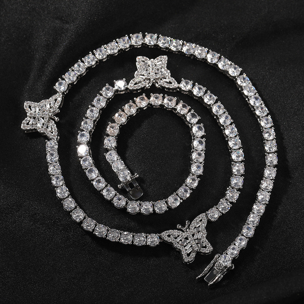 diamond tennis necklace butterfly chain