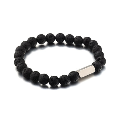 Stainless steel engraved beaded bracelet