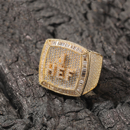 Hip-hop diamond-encrusted zircon DIY letter square ring