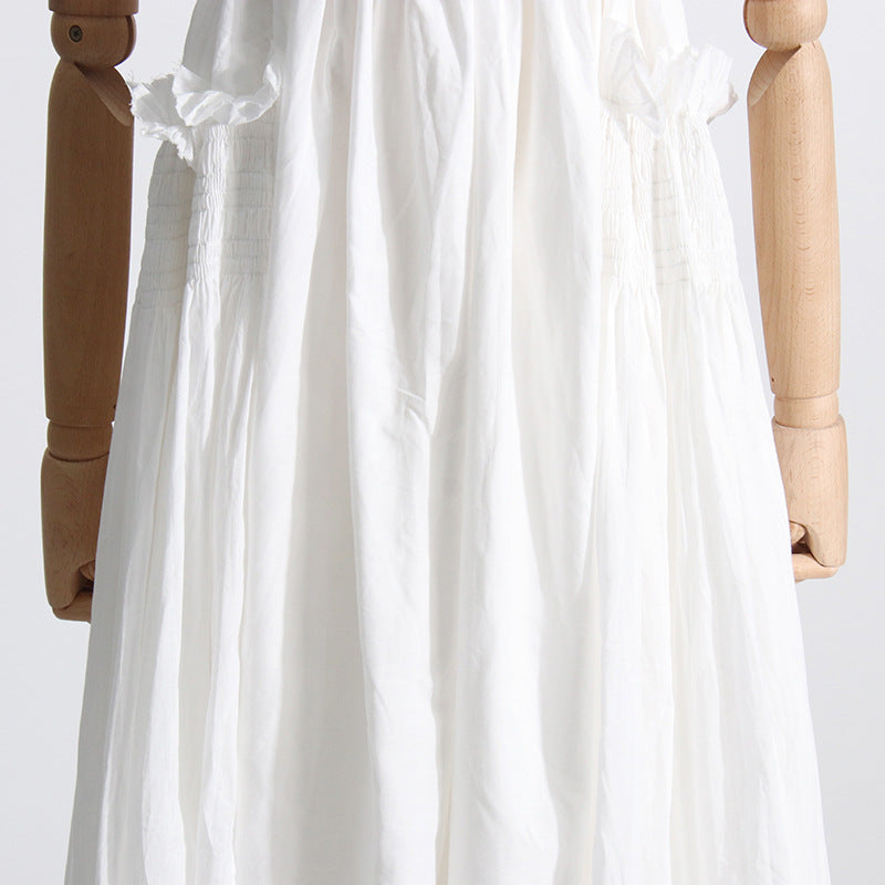 Pleated suspender long solid color full skirt dress