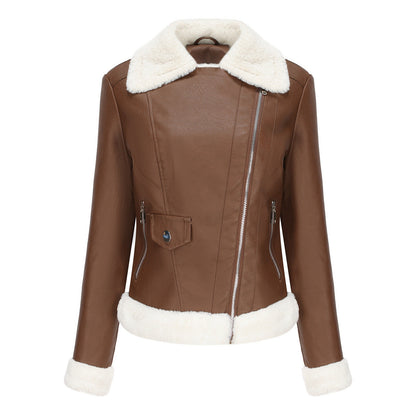 Autumn and winter fleece leather women&