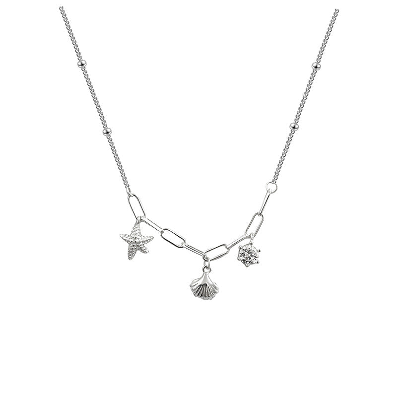 S925 sterling silver shell starfish necklace