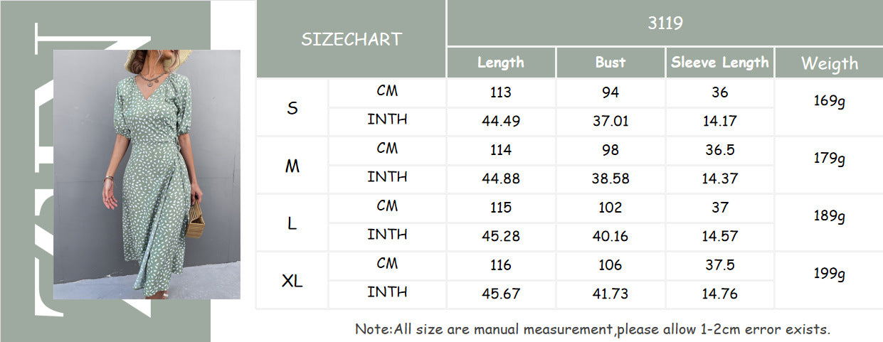 Woman Short Sleeve V Neck Chiffon Wrap Dresses Polka Dot Streetwear Elegant Midi Dress