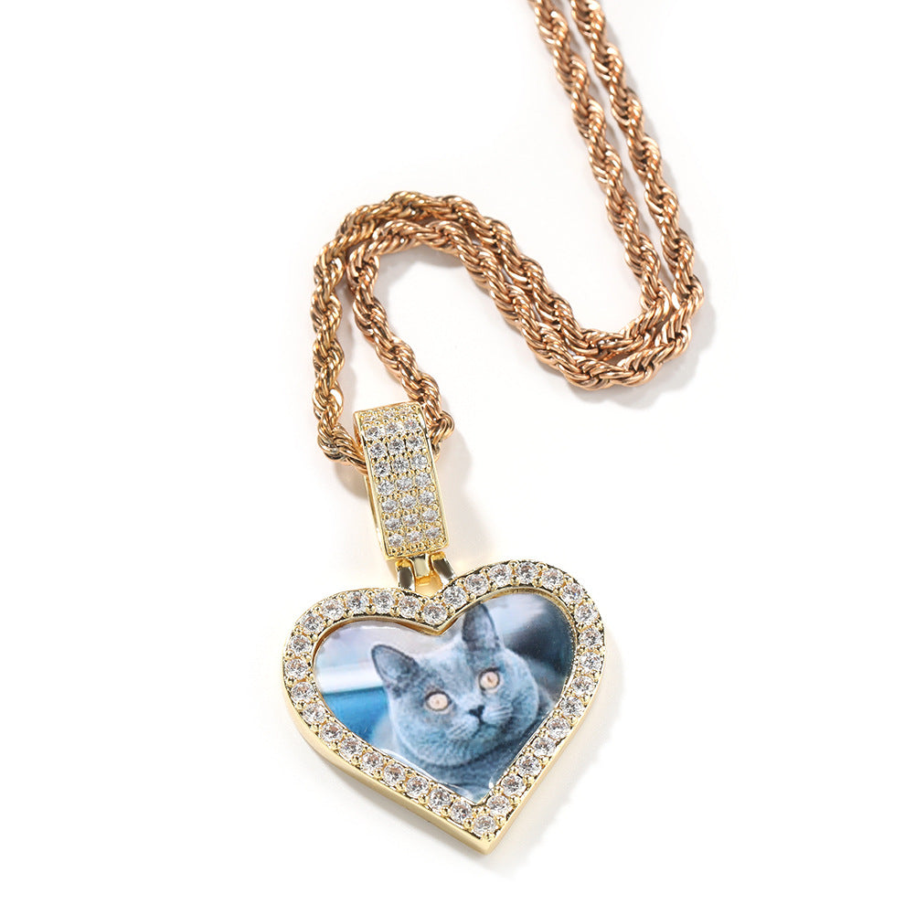 Customized photo heart shape pendant couple necklace