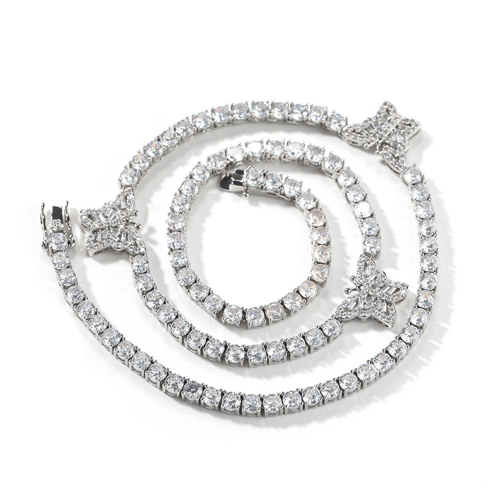 diamond tennis necklace butterfly chain