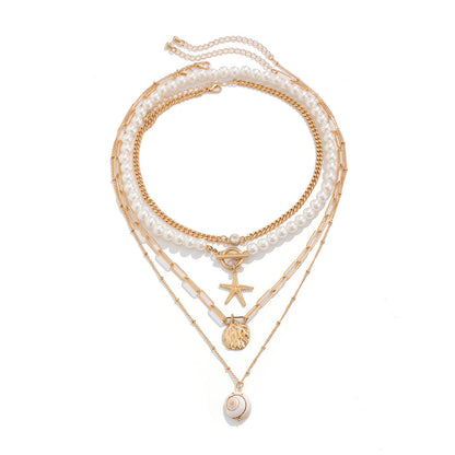 starfish necklace shell conch tassel multi-layer necklace