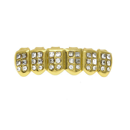 Hip-hop diamond-encrusted and gold-plated teeth grillz