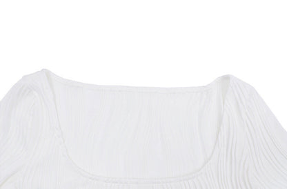Autumn &amp; Winter long-sleeved U-neck water ripple slim fit top T-shirt