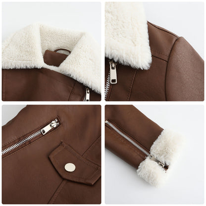 Autumn and winter fleece leather women&