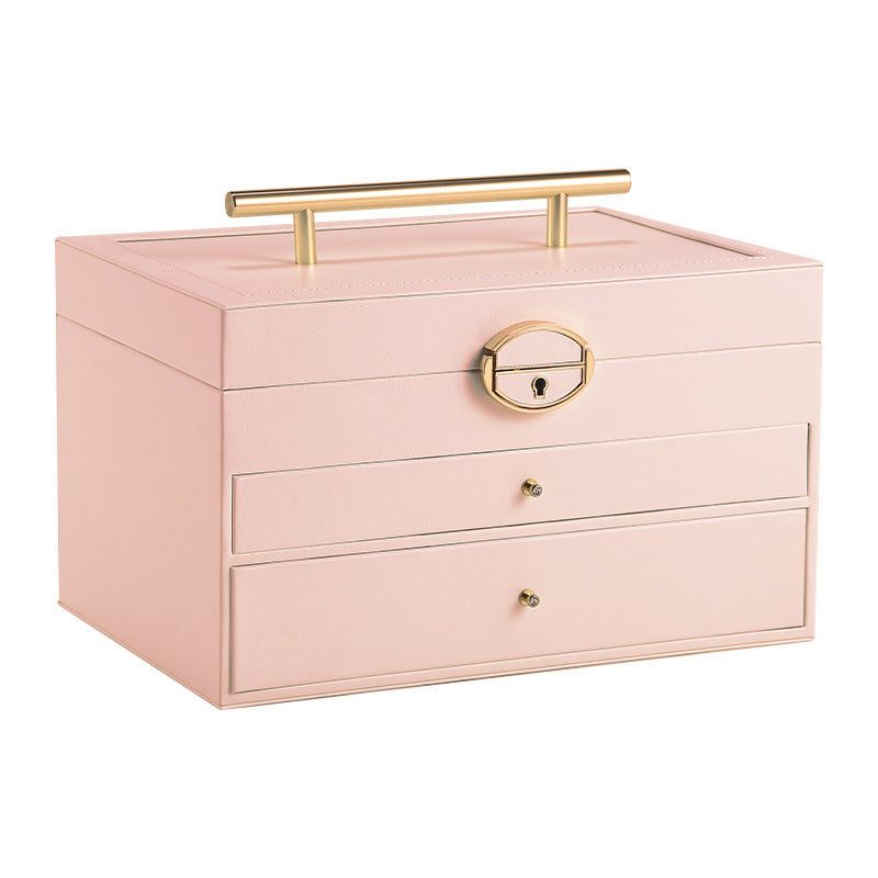 Portable large capacity jewelry box with large mirror
