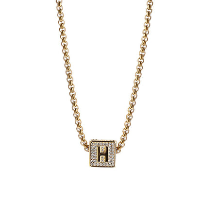 Hip Hop 26 Letter Square Pendant Passepartout Letter Necklace
