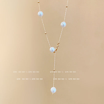 Titanium steel pearl clavicle necklace