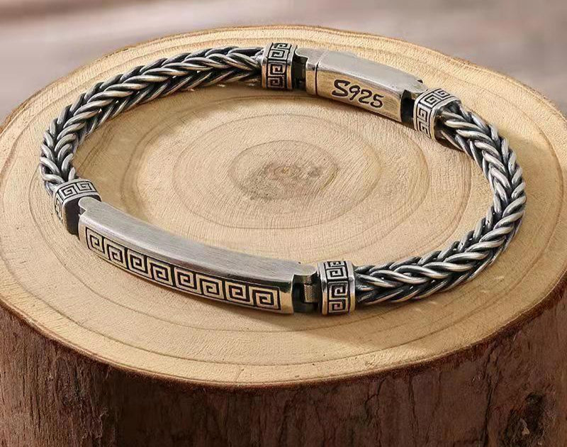 Square Spiral Pattern Silver Personalized bracelet