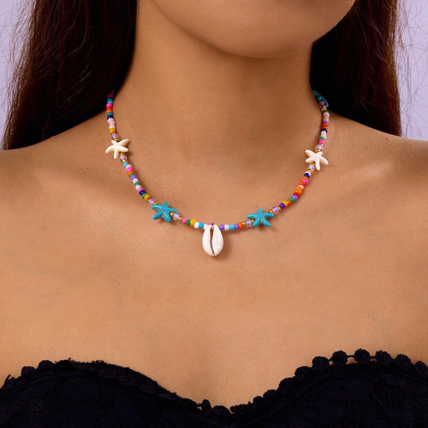 starfish necklace pearl multi-layer stacking necklace