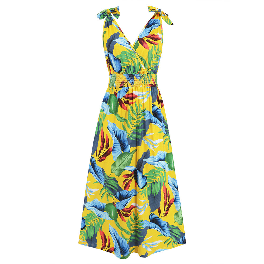 Hawaiian Beach Dress Summer Print Long Skirt Women&