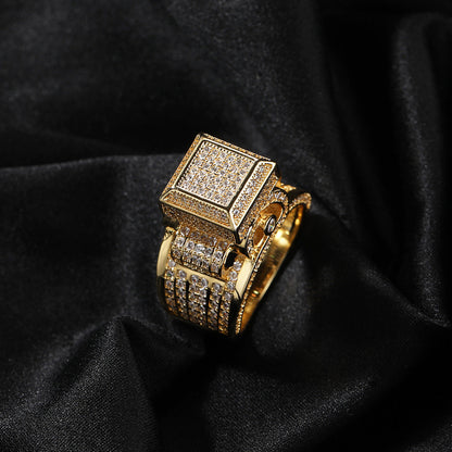 Hip-hop square diamond-encrusted couple ring