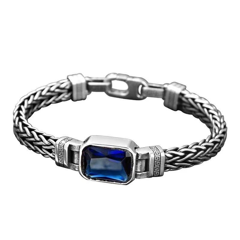 Hand-woven aquamarine silver bracelet