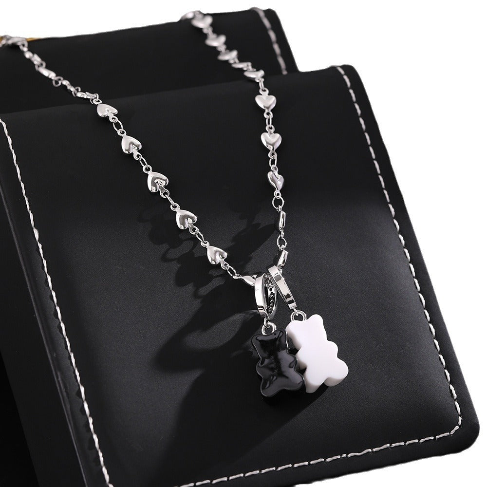 Black and white love bear necklace