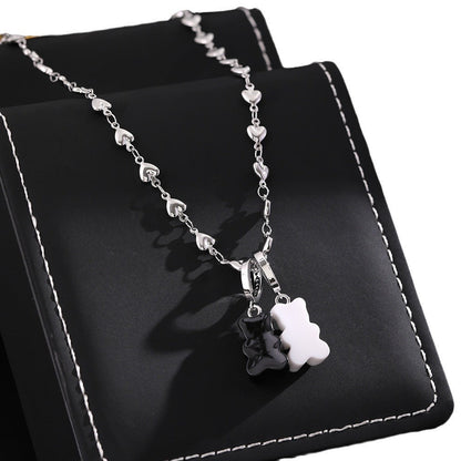 Black and white love bear necklace