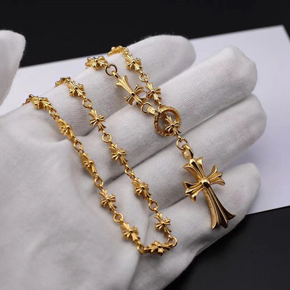 Retro gold silver cross flower necklace