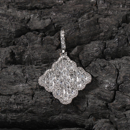 Full-diamond zircon four-leaf clover necklace