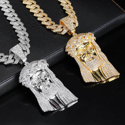 Micro Paved Zircon Jesus Head Hip Hop Men&