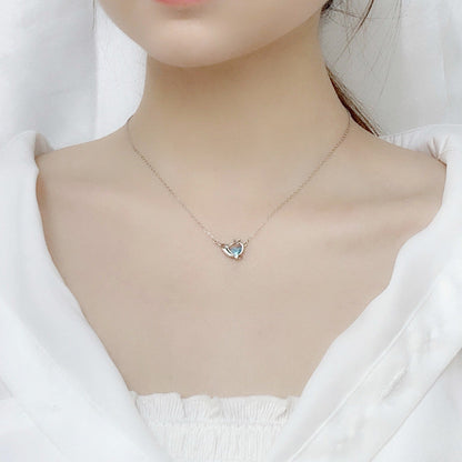 s925 Silver Sea Blue Half Moon Zircon Whale Necklace