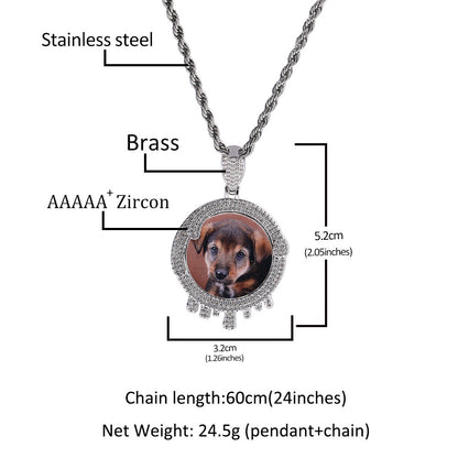 Hip hop round water drop diy photo pendant