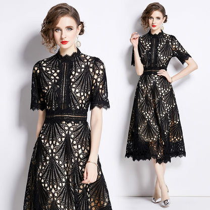 French lace round neck dress